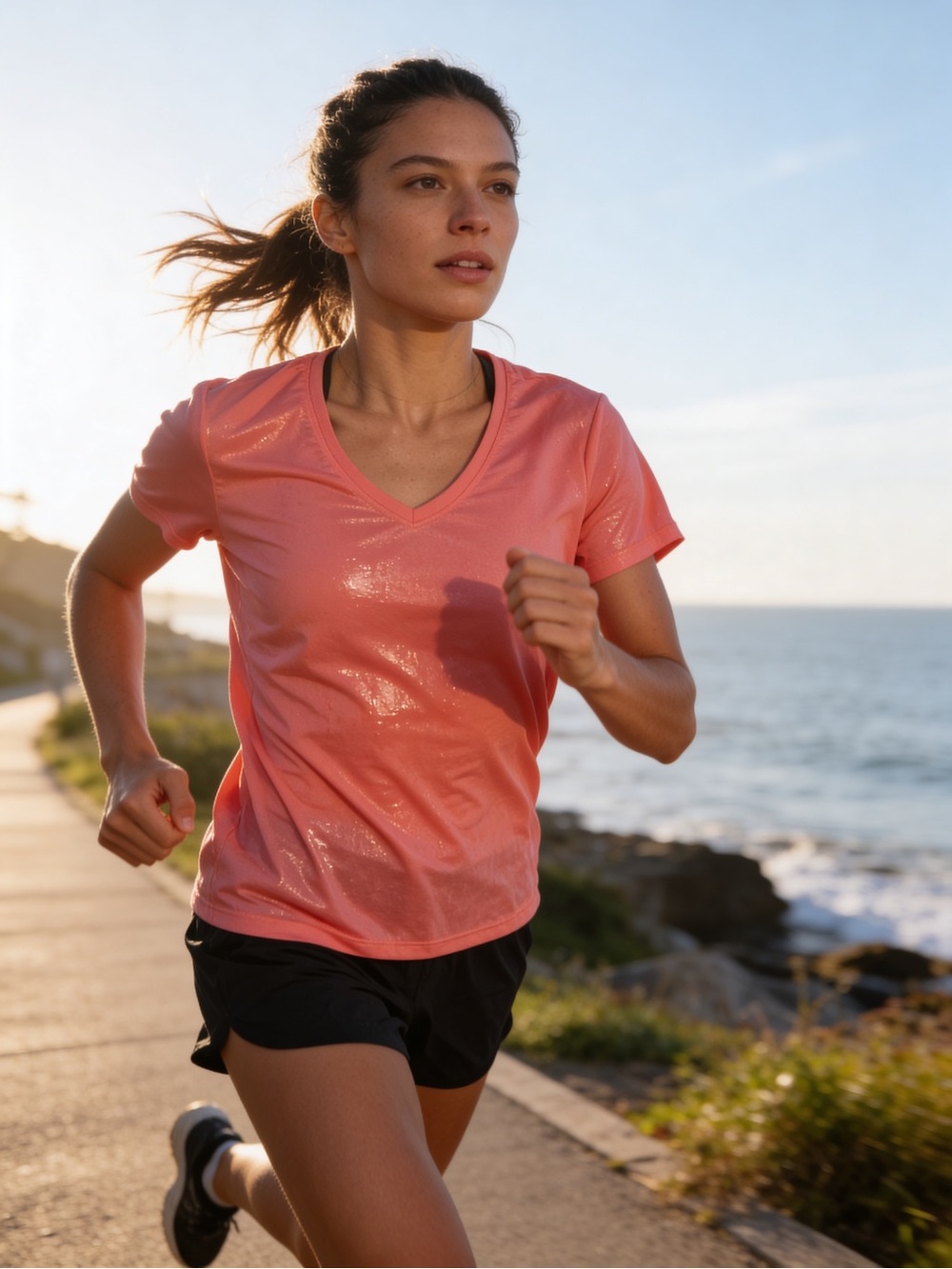 Women's V-Neck Performance Tee - Coral Pink